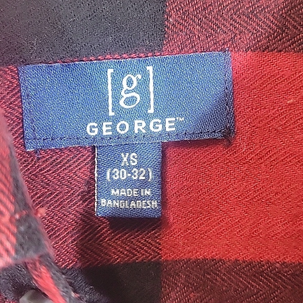 Men's George Red Flannel Plaid Long Sleeve Shirt XS - Picture 2 of 6